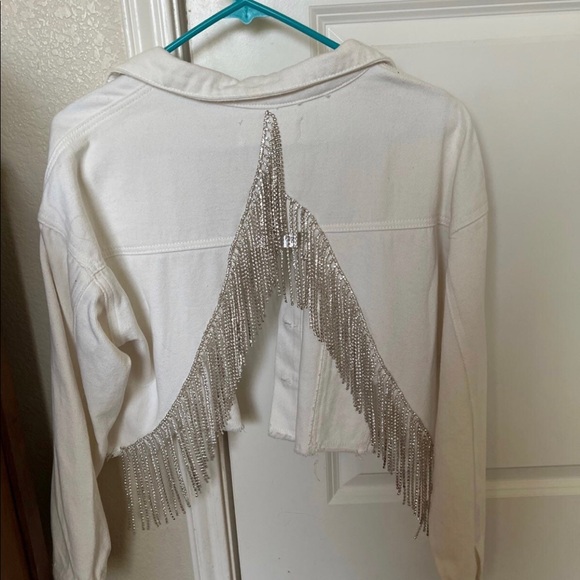 SOLD Rhinestone white jean jacket - Picture 2 of 2